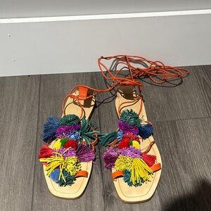 Zara Multicolor Pom Pom Sandals